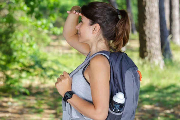 Woman Forest Backpack — Stock Photo, Image