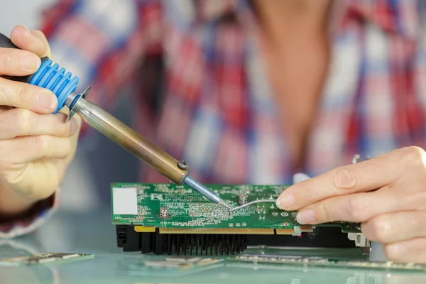 Close Chip Being Soldered — Stock Photo, Image