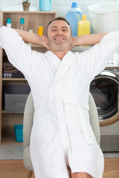 Morning Portrait Handsome Man Wearing Bathrobes — Stock Photo, Image