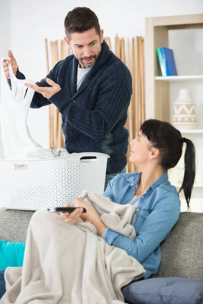 Couple Having Relationship Difficulties Household Tasks — Stock Photo, Image