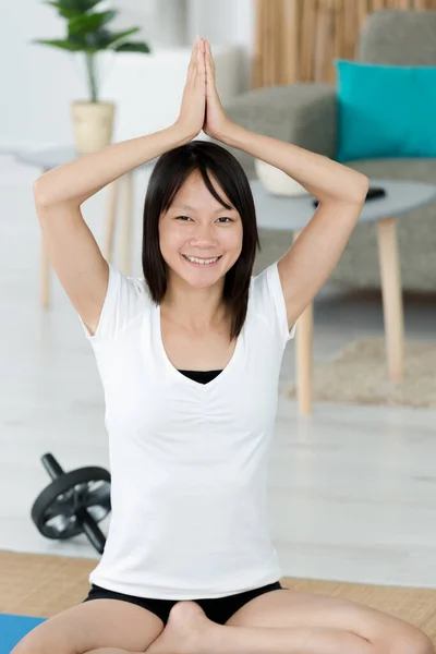 Young Attractive Sporty Yogi Woman Home — Stock Photo, Image