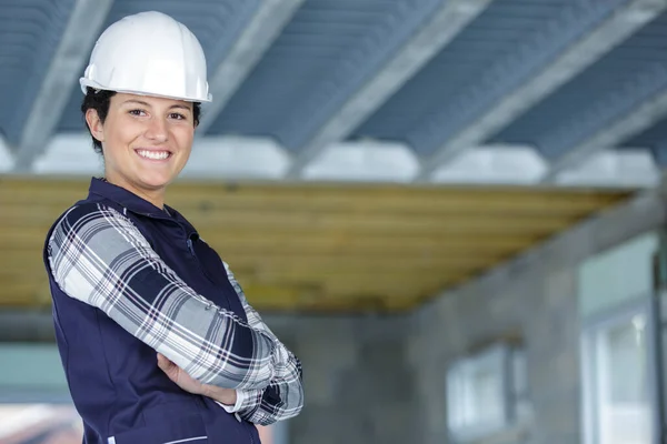 Young Woman Construction Worker Smiling Camera — Stock Photo, Image