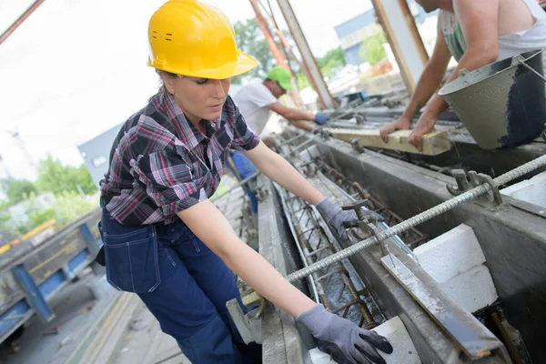 工場の女性木工職人は — ストック写真