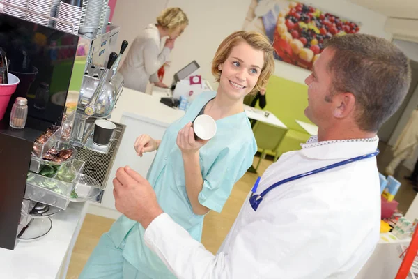 Colleagues Hospital Cafeteria — Stock Photo, Image