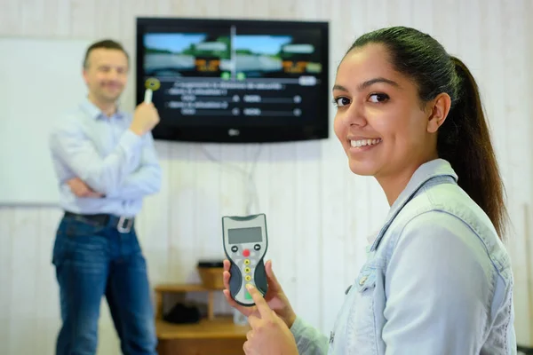 Driving Student Holding Remote Control — Stock Photo, Image