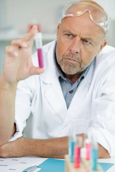 Senior Male Researcher Looking Test Tubes — Stock Photo, Image