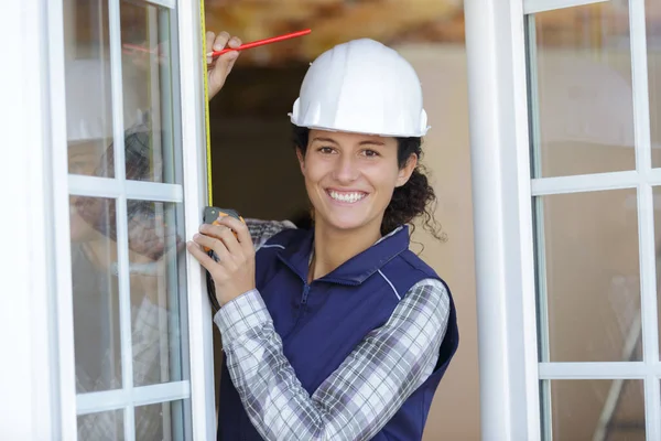Happy Delighted Woman Developing Building Design — Stock Photo, Image