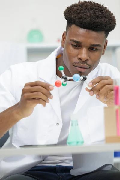 Samiec Naukowiec Posiadający Model Molekularny Laboratorium — Zdjęcie stockowe