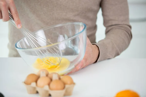Hands Whisking Eggs Bowl Cooking — Stock Photo, Image