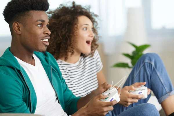 Mixed Race Couple Engrossed Computer Game — Stock Photo, Image