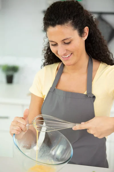 Smiling Woman Making Dough Wisk — Stock Photo, Image