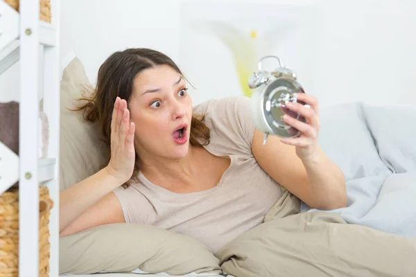 woman shocked she is waking up late