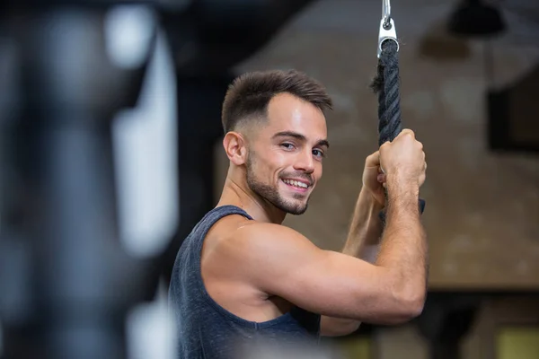 Powerful Young Man Doing Some Exercises Rope — Foto de Stock
