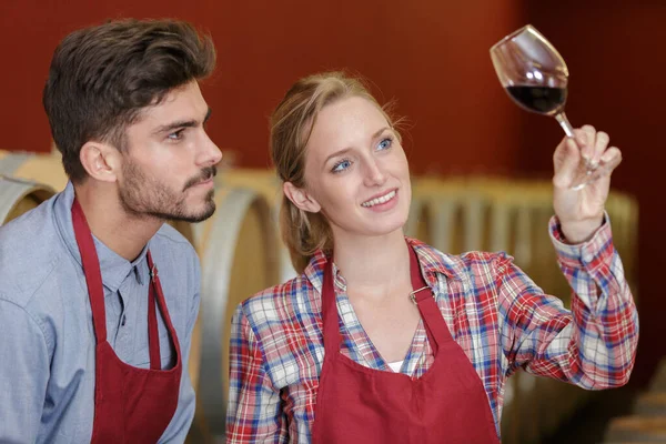 Winegrowers Checking Colour Wine — Stock Photo, Image