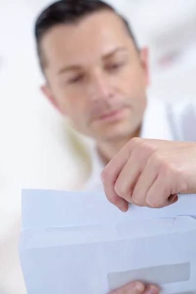 Man Opening Envelope — Stock Photo, Image