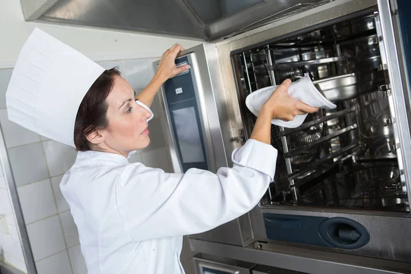 Chef Putting Food Oven — Stock Photo, Image