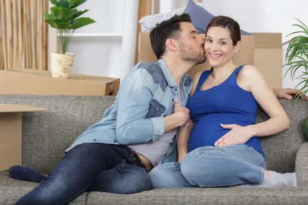 Happy Caring Husband Kissing Pregnant Wife — Photo
