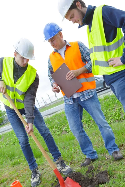Construction Inspector Surveying Digging Process — Photo
