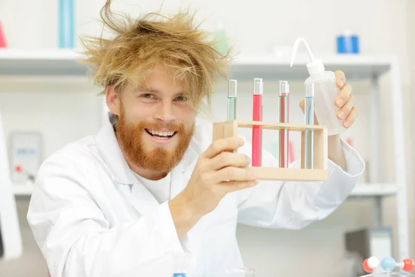 crazy scientist got the great idea in laboratory