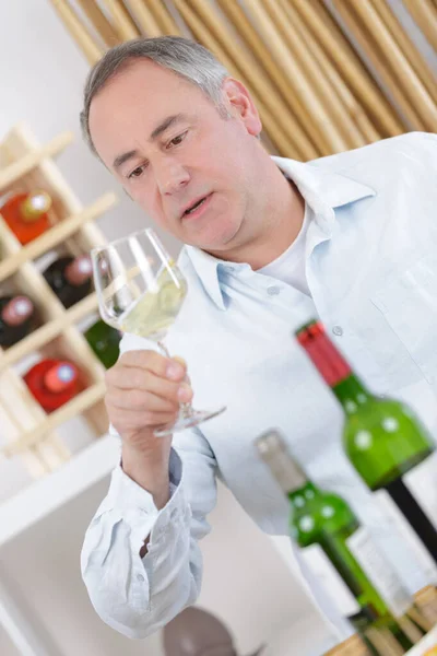 Middle Aged Man Holding Glass White Wine — Stock Photo, Image