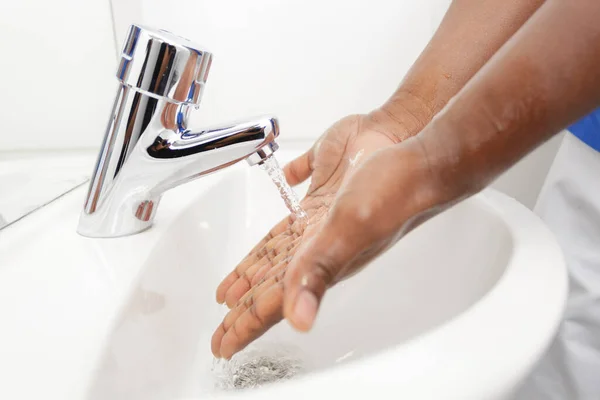 Mid Section Man Washing Hands Kitchen — Stock Photo, Image