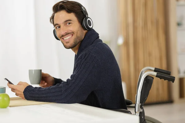 Young Handsome Disabled Man Working Home — Foto Stock