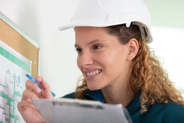 Portrait Adult Female Builder Engineer Architect Inspector — Stock Photo, Image