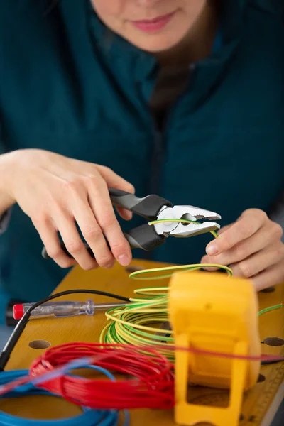 Hands Test Electrical Installations Wires — Stock Photo, Image