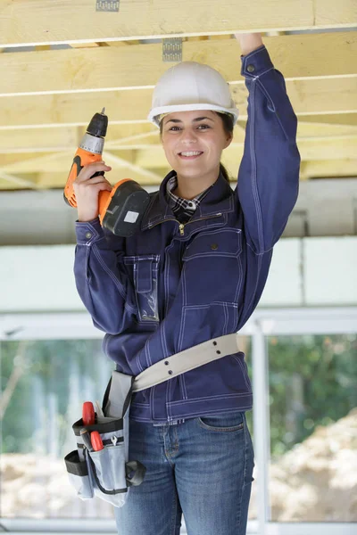 Young Woman Working Ceiling — Stock Photo, Image