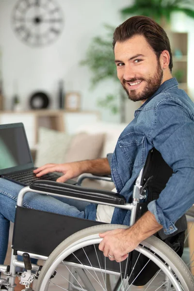 Portrait Young Man Wheelchair Home — Stock Photo, Image