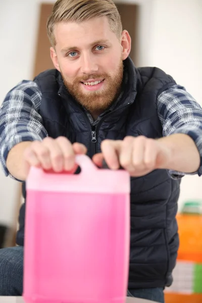 Young Man Holding Jerrycan — Stock Photo, Image