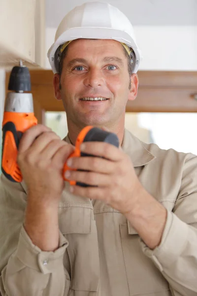 Portrait Builder Holding Battery Power Tool — Stock Photo, Image