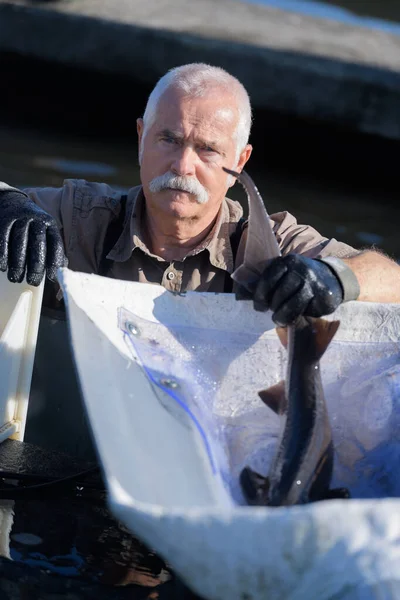 仕事中の漁師の肖像画 — ストック写真