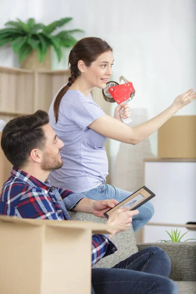 Pregnant Woman Husband New Apartment — Stock Photo, Image