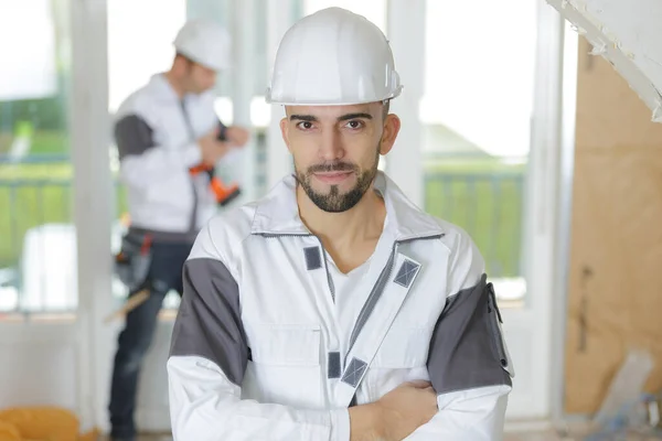 Porträtt Manliga Byggnadsarbetare — Stockfoto