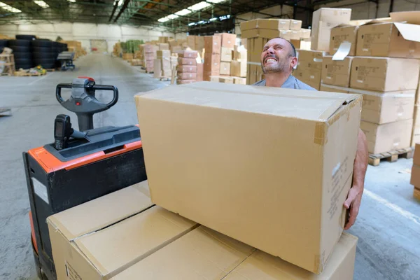 transportation worker delivering heavy boxes