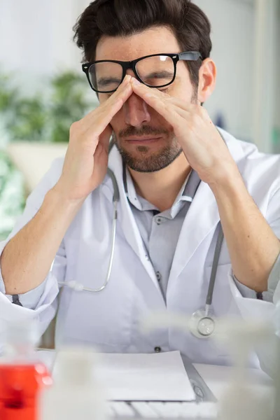 Doctor Sitting Exhausted His Office — Stock Photo, Image