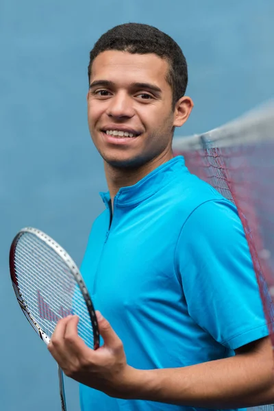 Portrét Hráče Badmintonu Hřišti — Stock fotografie
