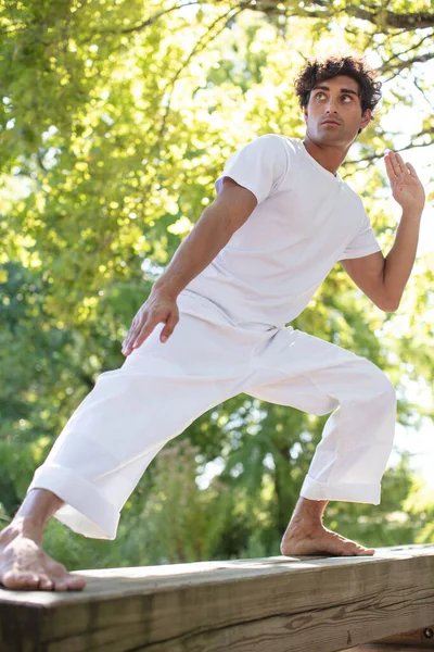 Geïnspireerde Man Doet Yoga Asanas Stadspark — Stockfoto