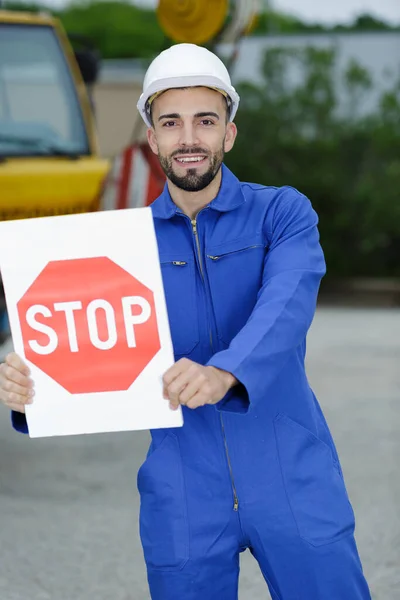 Costruttore Casco Stop Sign — Foto Stock