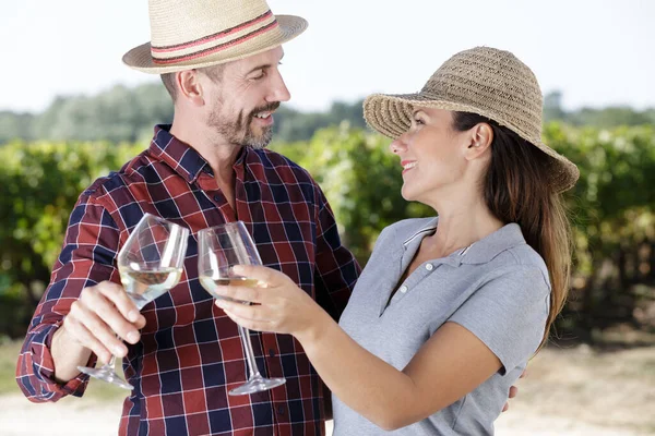 Casal Feliz Degustação Vinho — Fotografia de Stock