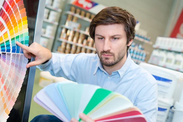 Painter Man Color Swatches Your Hand — Stock Photo, Image