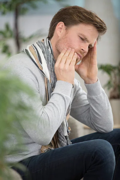 Portrait Disappointed Man Feeling Pain Tooth — Stock Photo, Image