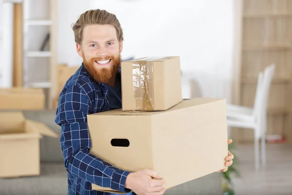 Glücklicher Mann Hält Kisten — Stockfoto