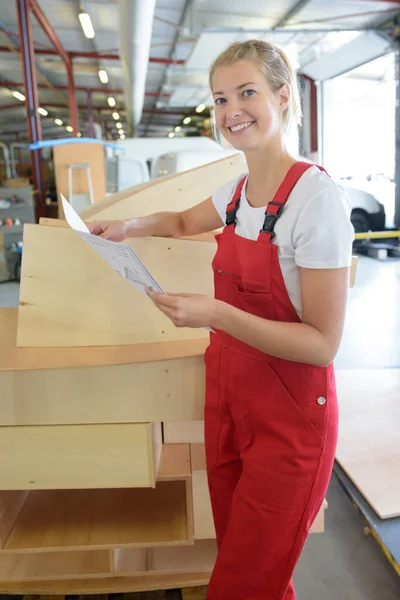 Beautiful Young Woman Worker Furniture Store — Stock Photo, Image