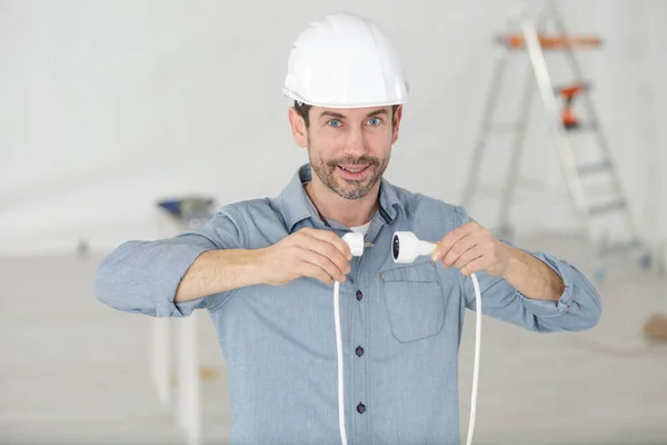 Handsome Electrician Work — Stock Photo, Image