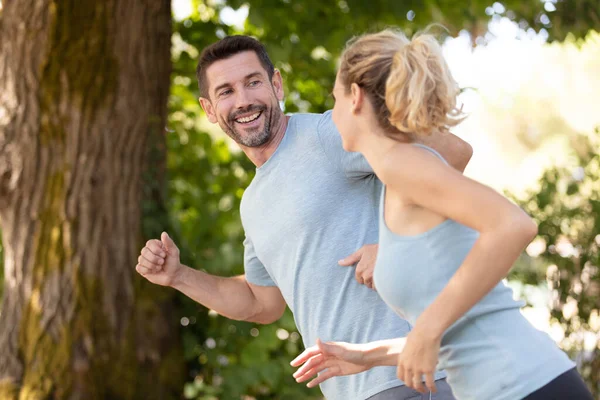 Couple Jogging Running Outdoors Nature — Stock Photo, Image
