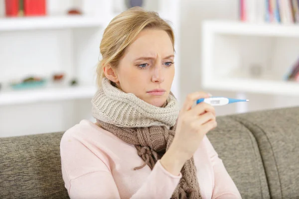 Woman Being Sick Having Flu Lying Sofa — Stock Photo, Image