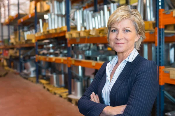 Portrait Happy Manager Looking Camera Warehouse — Foto Stock