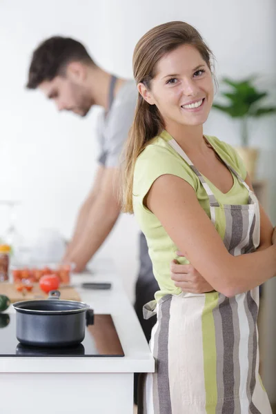 Smily Woman Chef Kitchen Cooking — Stock Photo, Image